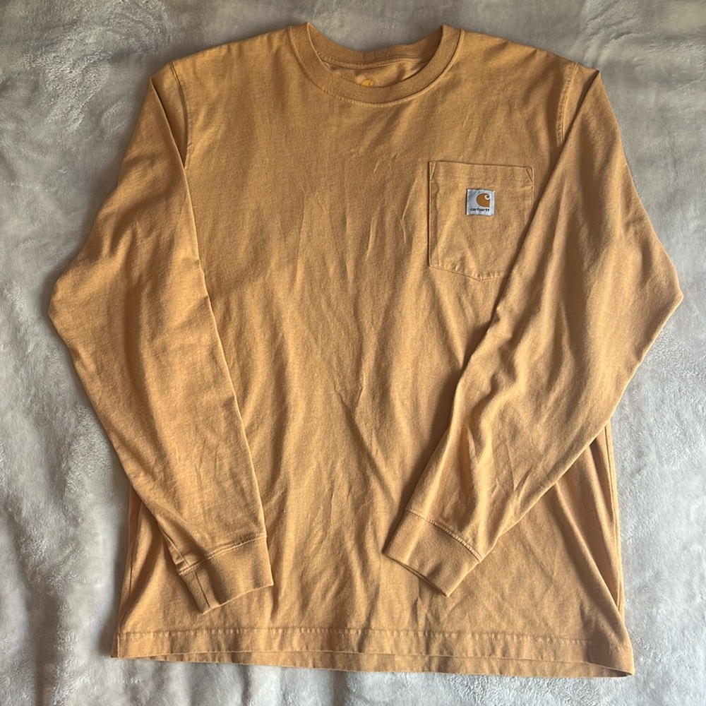 Carhartt Mens Shirt L Mustard Yellow Long Sleeve Logo Original Fit Casual Work